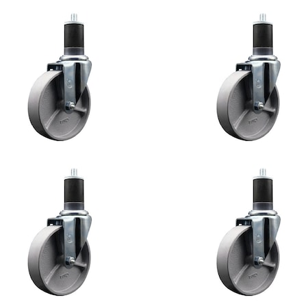 Service Caster 5'' Semi Steel Wheel Swivel 1-5/8'' Expanding Stem Caster Set, 4PK SCC-EX20S515-SSR-158-4